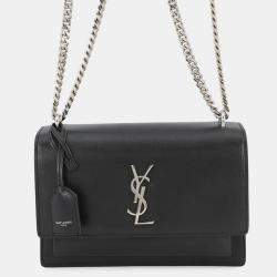 Pre Owned Saint Laurent Paris Sunset Chain shoulder Black Leather Size Medium