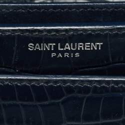 مملوكة مسبقًا Saint Laurent Sunset Medium Navy Blue Croc Embossed Leather Shoulder Bag