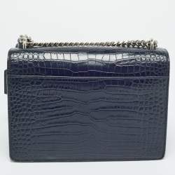 مملوكة مسبقًا Saint Laurent Sunset Medium Navy Blue Croc Embossed Leather Shoulder Bag