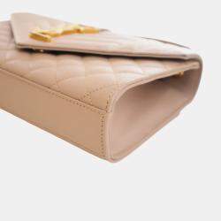 Pre Owned Saint Laurent Paris Brown Small Grain De Poudre Triquilt Monogram Envelope Bag