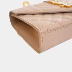 Pre Owned Saint Laurent Paris Brown Small Grain De Poudre Triquilt Monogram Envelope Bag