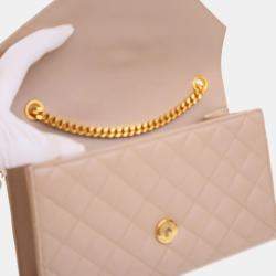 Pre Owned Saint Laurent Paris Brown Small Grain De Poudre Triquilt Monogram Envelope Bag