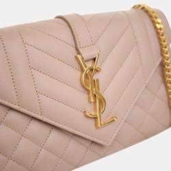 Pre Owned Saint Laurent Paris Brown Small Grain De Poudre Triquilt Monogram Envelope Bag