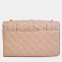 Pre Owned Saint Laurent Paris Brown Small Grain De Poudre Triquilt Monogram Envelope Bag