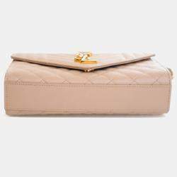 Pre Owned Saint Laurent Paris Brown Small Grain De Poudre Triquilt Monogram Envelope Bag