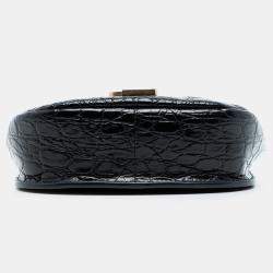 مملوكة مسبقًا حقيبة كروس بودي سان لوران باريس كايا مونوغرام نقش جلد التمساح أسود صغيرة