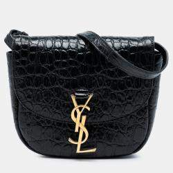 مملوكة مسبقًا حقيبة كروس بودي سان لوران باريس كايا مونوغرام نقش جلد التمساح أسود صغيرة