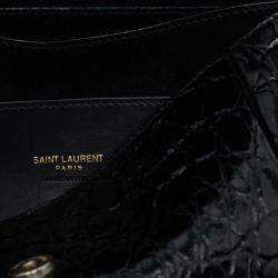 مملوكة مسبقًا حقيبة كروس بودي سان لوران باريس كايا مونوغرام نقش جلد التمساح أسود صغيرة