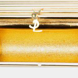 مملوكة مسبقًا حقيبة صندوق سان لوران باريس أوبيوم بشعار مزينة بالذهبي بأهداب جلد الحمل الريبد الأكريليك