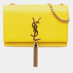 مملوكة مسبقًا Saint Laurent Paris Yellow Small Grain de Poudre Monogram Kate Tassel Crossbody