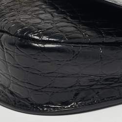 Pre Owned Saint Laurent Kaia Black Croc Embossed Leather Flap Shoulder Bag