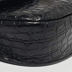 Pre Owned Saint Laurent Kaia Black Croc Embossed Leather Flap Shoulder Bag