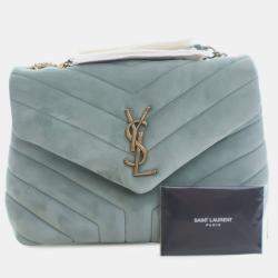 Pre Owned Saint Laurent Paris Green Small Suede Loulou Shoulder Bag