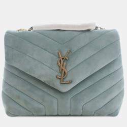Pre Owned Saint Laurent Paris Green Small Suede Loulou Shoulder Bag