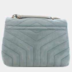 Pre Owned Saint Laurent Paris Green Small Suede Loulou Shoulder Bag
