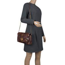 Pre Owned حقيبة كتف ايف سان لوران جلد ثعبان بني