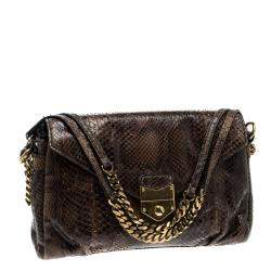 Pre Owned حقيبة كتف ايف سان لوران جلد ثعبان بني