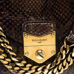 Pre Owned حقيبة كتف ايف سان لوران جلد ثعبان بني