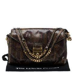 Pre Owned حقيبة كتف ايف سان لوران جلد ثعبان بني