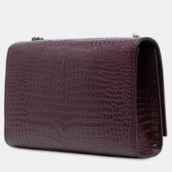 مملوكة مسبقًا حقيبة كروس بودي بسان لوران باريس مونوغرام كايت بشرابة جلد منقوش تمساح متوسطة حمراء