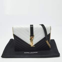مملوكة مسبقًا Saint Laurent Envelope Black/White Matelassé Leather Chain Shoulder Bag
