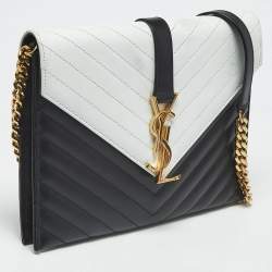 مملوكة مسبقًا Saint Laurent Envelope Black/White Matelassé Leather Chain Shoulder Bag