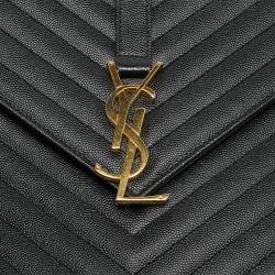 Pre Owned Saint Laurent Monogram Envelope Large Black Matelasse Leather Shoulder Bag