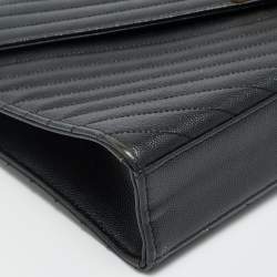 Pre Owned Saint Laurent Monogram Envelope Large Black Matelasse Leather Shoulder Bag