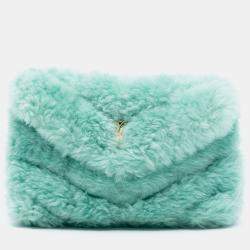 مملوكة مسبقًا Saint Laurent Paris Green Shearling Loulou Puffer Clutch