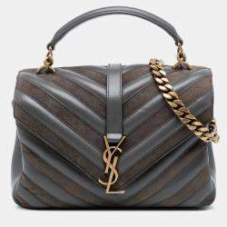 مملوكة مسبقًا Saint Laurent Paris Medium Calfskin and Suede Chevron Monogram College Satchel