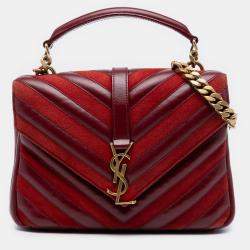 مملوكة مسبقًا Saint Laurent Paris Red Medium Calfskin and Suede Chevron Monogram College Satchel