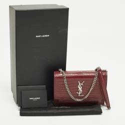 Pre Owned Saint Laurent Sunset Small Red Croc Embossed Leather Shoulder Bag