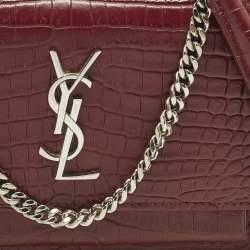 Pre Owned Saint Laurent Sunset Small Red Croc Embossed Leather Shoulder Bag