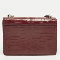 Pre Owned Saint Laurent Sunset Small Red Croc Embossed Leather Shoulder Bag