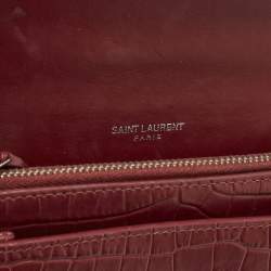 Pre Owned Saint Laurent Sunset Small Red Croc Embossed Leather Shoulder Bag