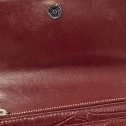 Pre Owned Saint Laurent Sunset Small Red Croc Embossed Leather Shoulder Bag