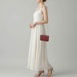 Pre Owned Saint Laurent Sunset Small Red Croc Embossed Leather Shoulder Bag