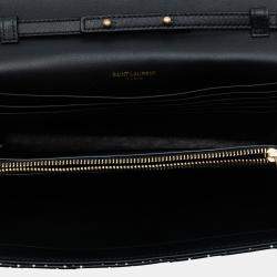 مملوكة مسبقًا محفظة سلسلة مظروف سان لوران باريس مونوغرام جلد مرقط شيvron أبيض أسود