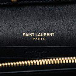 مملوكة مسبقًا محفظة سلسلة مظروف سان لوران باريس مونوغرام جلد مرقط شيvron أبيض أسود