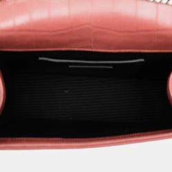 Pre Owned Saint Laurent Paris Pink Medium Croc Embossed Leather Kate Tassel Crossbody