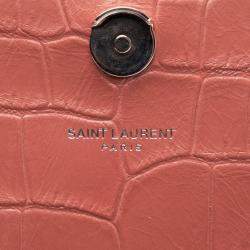 Pre Owned Saint Laurent Paris Pink Medium Croc Embossed Leather Kate Tassel Crossbody