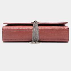 Pre Owned Saint Laurent Paris Pink Medium Croc Embossed Leather Kate Tassel Crossbody