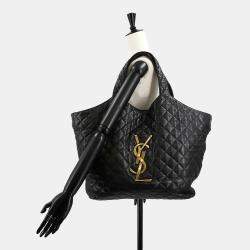 Pre Owned Saint Laurent Icare Maxi Black Leather Tote Bag