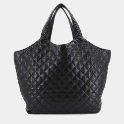 Pre Owned Saint Laurent Icare Maxi Black Leather Tote Bag