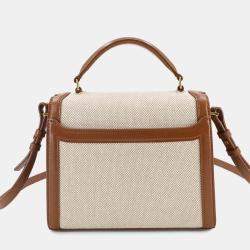 Pre Owned Saint Laurent Cassandra Mini Beige Brown Canvas Leather Shoulder Bag
