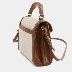 Pre Owned Saint Laurent Cassandra Mini Beige Brown Canvas Leather Shoulder Bag