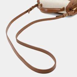 Pre Owned Saint Laurent Cassandra Mini Beige Brown Canvas Leather Shoulder Bag