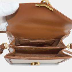 Pre Owned Saint Laurent Cassandra Mini Beige Brown Canvas Leather Shoulder Bag