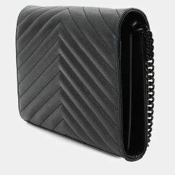 مملوكة مسبقًا Saint Laurent Cassandra Black Leather Wallet on Chain