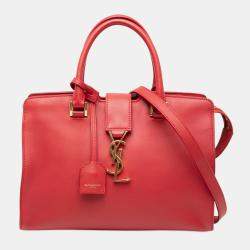 Pre Owned Saint Laurent Paris Red Baby Leather Monogram Downtown Cabas Satchel